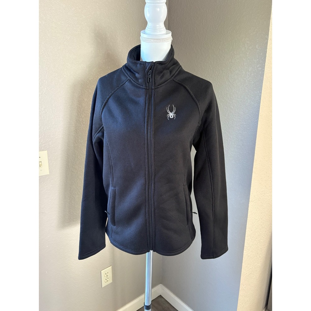 Spyder Black Waffle Knit‎ Sherpa Lined Full Zip Fleece Jacket Small